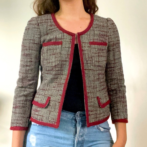 Banana Republic Red Tweed Cropped Blazer - Picture 1 of 16